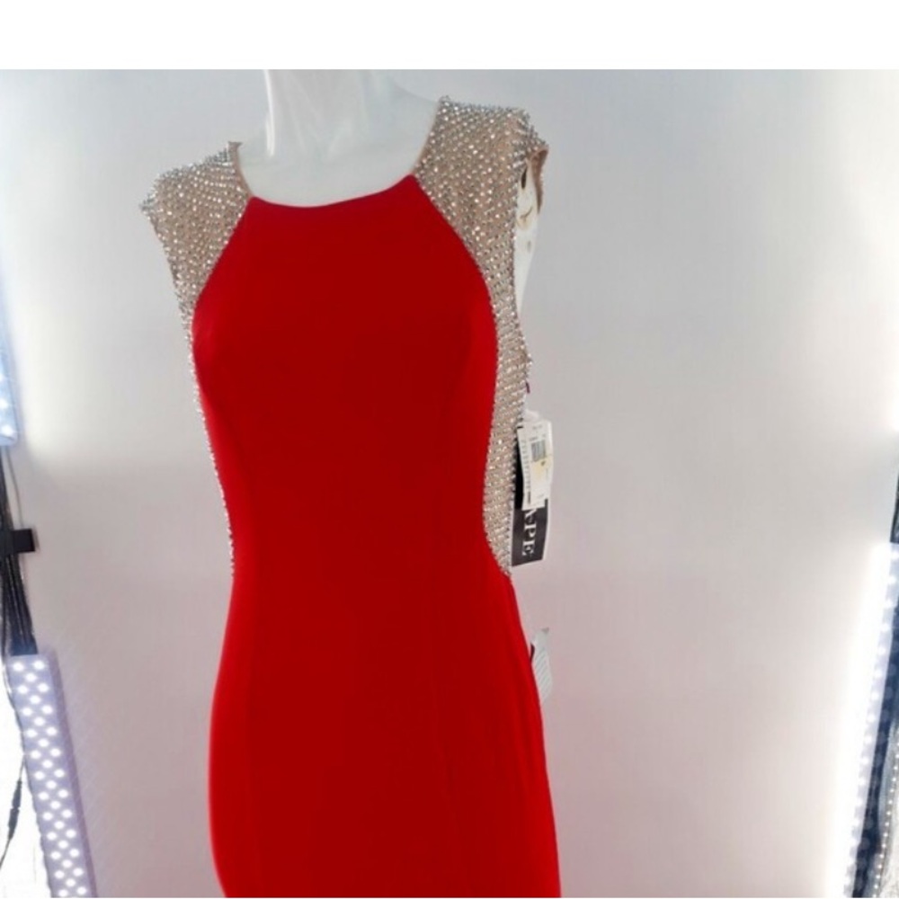Xscape Red mini Dress with Embellished Shoulders